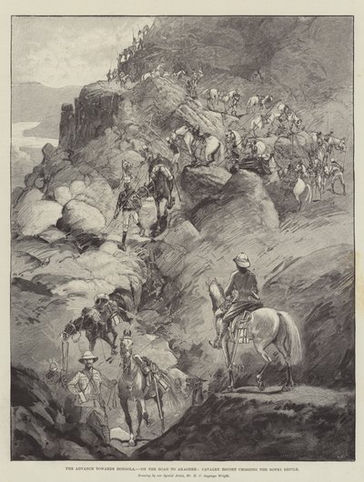 The Advance towards Dongola, on the Road to Akasheh, Cavalry Escort Crossing the Sonki Defile by Henry Charles Seppings Wright